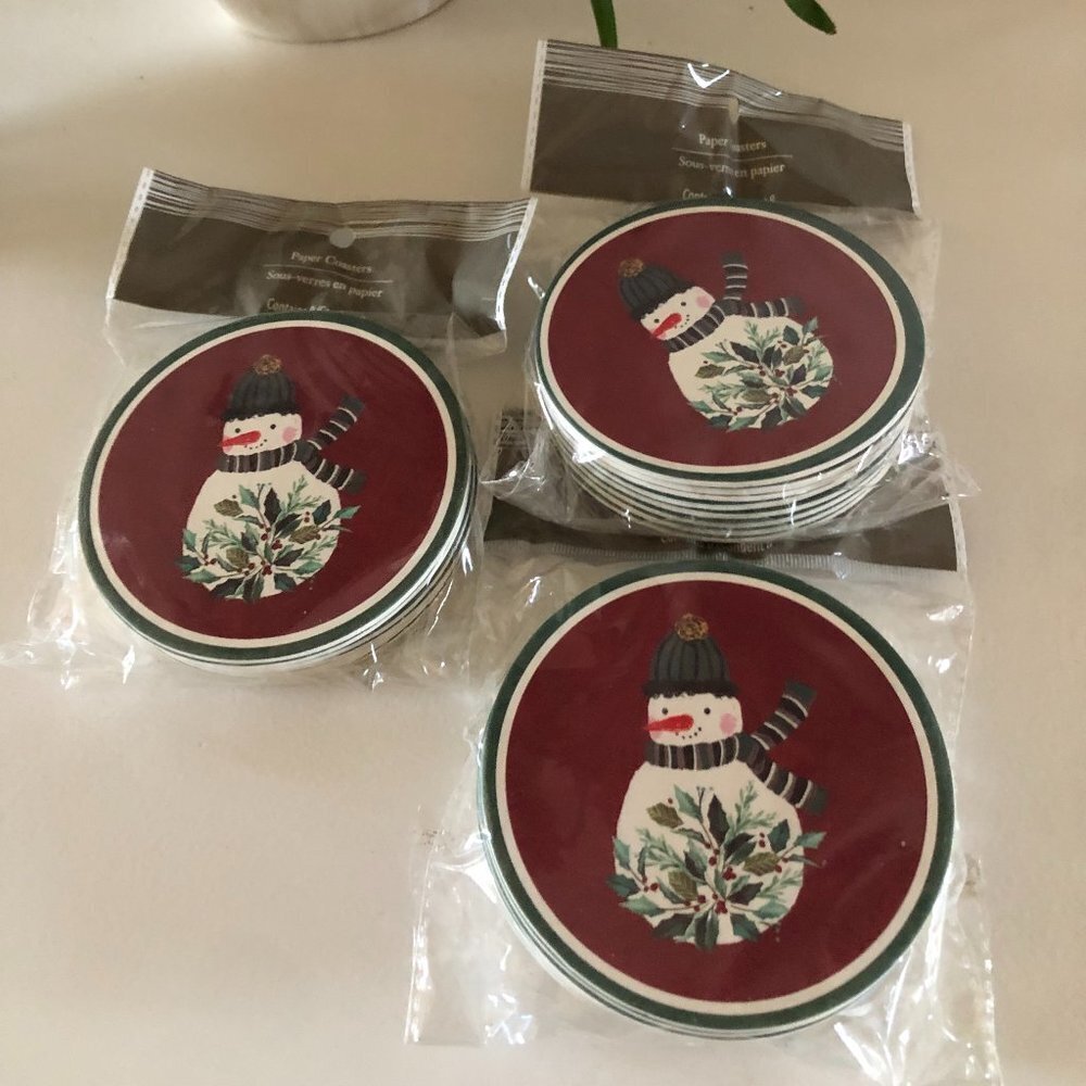 PIER 1 IMPORTS PAPER SNOWMAN COASTERS 3 SETS OF 8 NWT